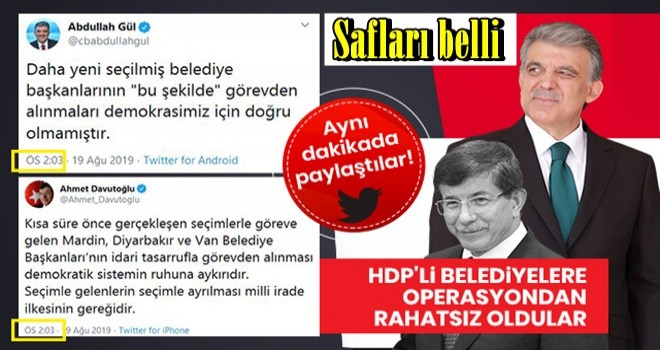 HDP'li belediyelere operasyon Abdullah Gül ve Ahmet Davutoğlu'nu rahatsız etti