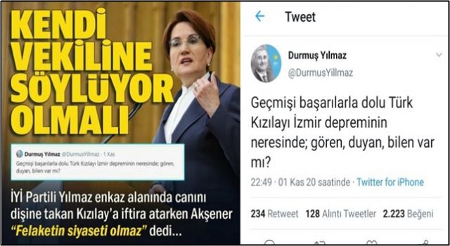 Partisi Kızılay’ı hedef alan Akşener’den ‘felaketin siyaseti olmaz’ açıklaması