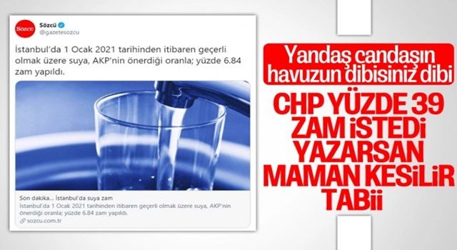 Sözcü, CHP’nin suya zam istediğini yazamadı