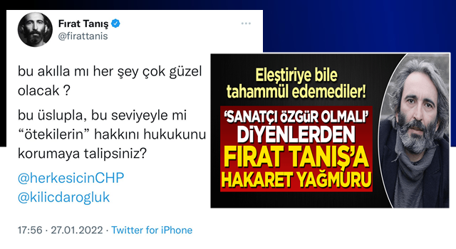 'Sanatçı özgür olmalı' diyenlerden Fırat Tanış'a hakaret yağmuru! Eleştiriye bile tahammül edemediler