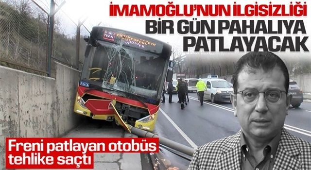 Freni tutmayan İETT otobüsü direğe çarparak durabildi