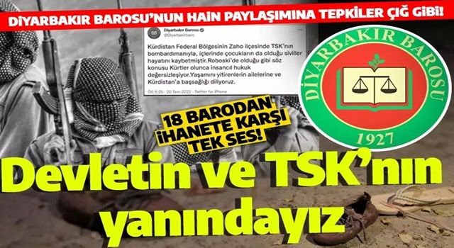 Diyarbakır Barosu'nun hain paylaşımına sert tepki! 18 baro tek ses