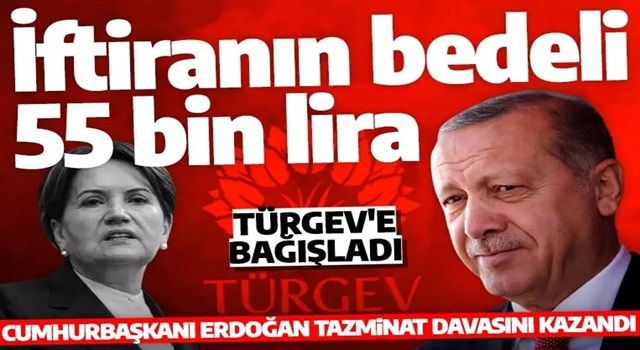 Cumhurbaşkanı Erdoğan Akşener'den kazandığı tazminatı TÜRGEV'e bağışladı!