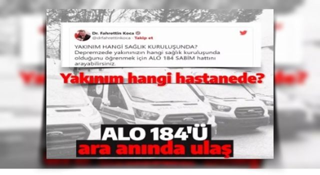 Bakan Koca'dan ALO 184 SABİM paylaşımı: 'Yakınım hangi kuruluşta?'