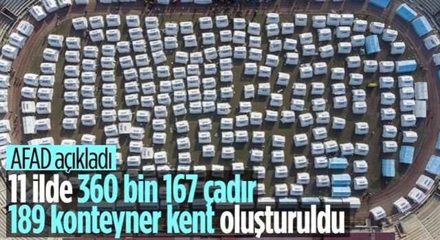 AFAD 11 ile kurulan çadır ve konteyner sayısındaki son durumu açıkladı