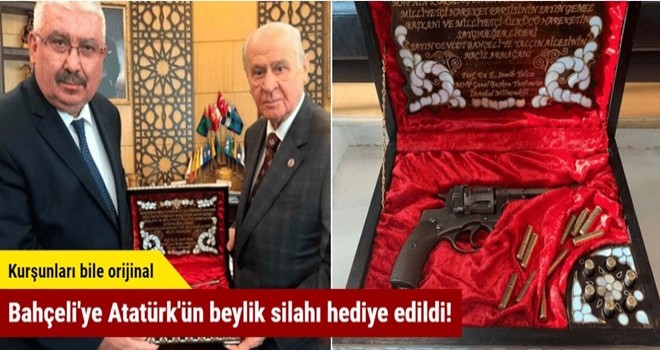 Bahçeli'ye Atatürk'ün 121 yıllık beylik silahı hediye edildi!