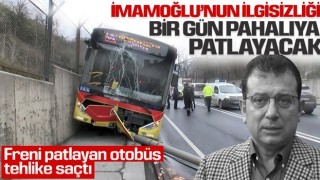 Freni tutmayan İETT otobüsü direğe çarparak durabildi