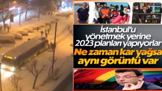 İstanbul'da yolcular, yolda kalan otobüsü itti