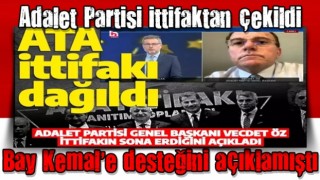 Son dakika: ATA ittifaki partilerinden Adalet Partisi ittifaktan çekildi