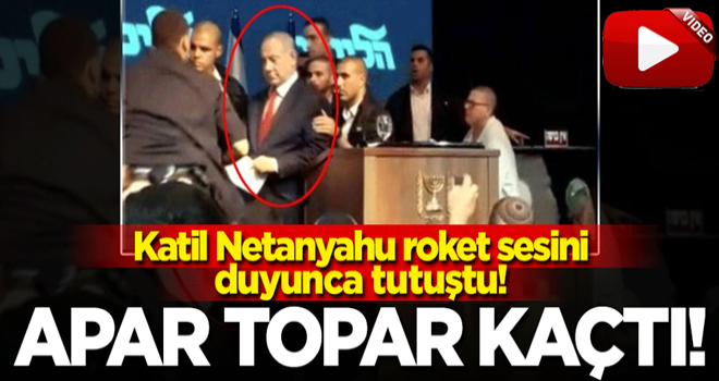 Katil Netanyahu roket sesini duyunca tutuştu! Apar topar kaçtı