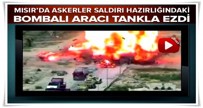 Tank bomba yüklü aracı ezdi! Patlama anı kamerada.