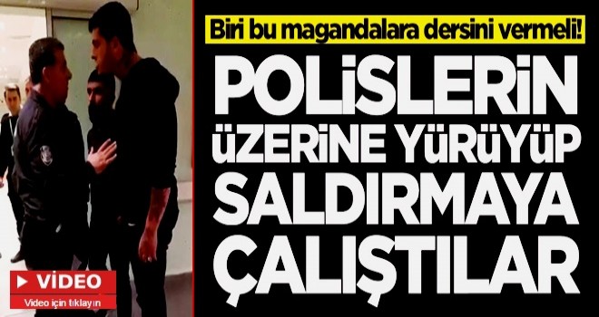 Biri bu magandalara dersini vermeli! Polislerin üzerine yürüyüp saldırmaya çalıştılar