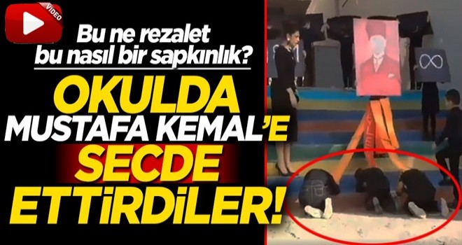 Rezalet görüntüler! Çocukları Mustafa Kemal'e secde ettirdiler