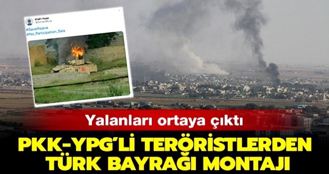 Terör örgütü yandaşlarından Yemen'deki tankın üzerine Türk bayrağı montajı