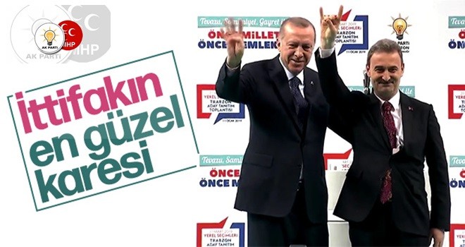 Cumhur İttifakı adayı, Erdoğan'ın yanında bozkurt yaptı