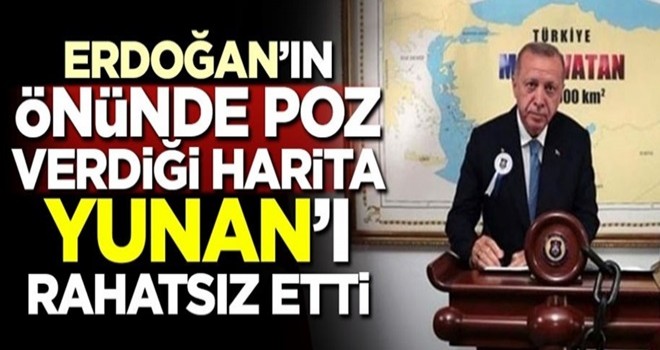 Erdoğan'ın önünde poz verdiği harita Yunan'ı rahatsız etti